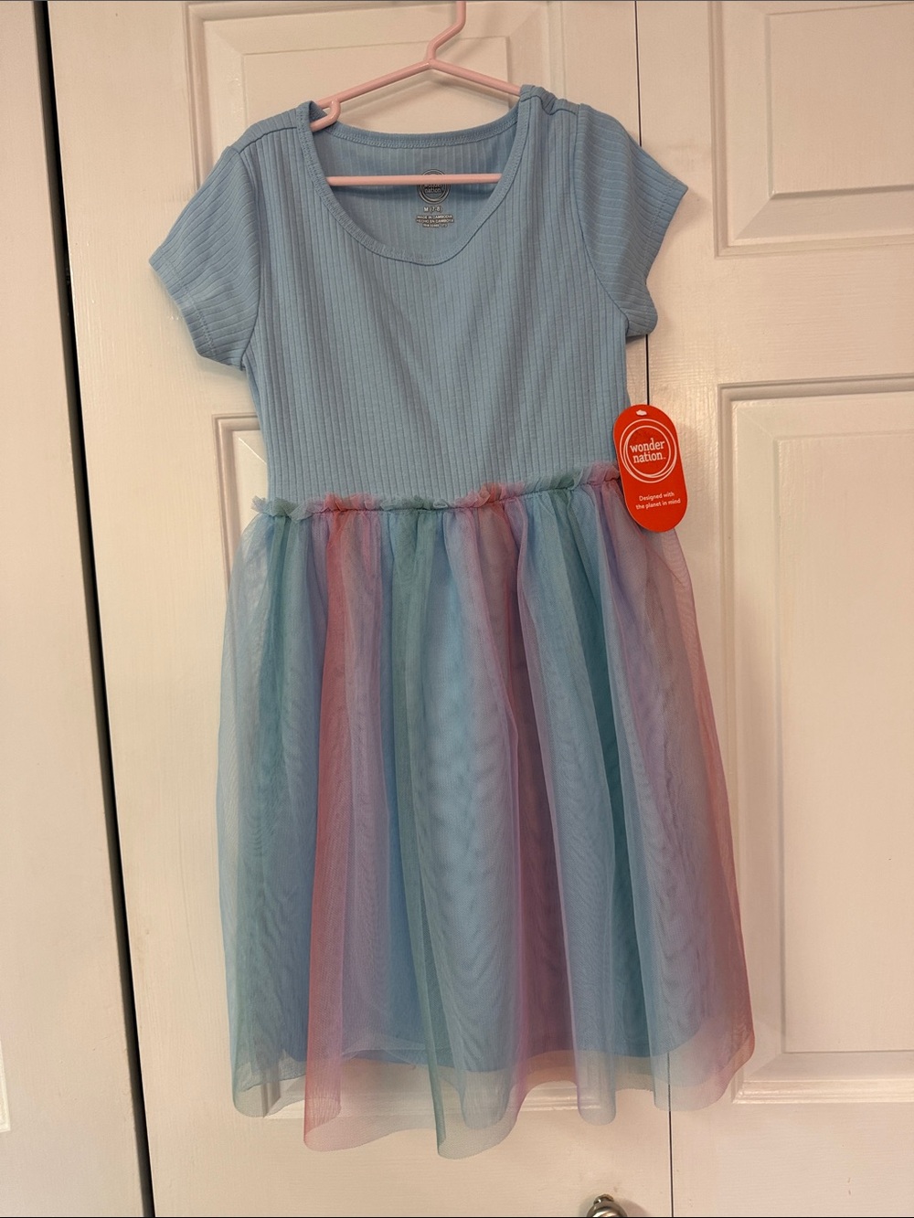 wonder nation Light Blue Ribbed Bodice with Pastel Tulle Skirt